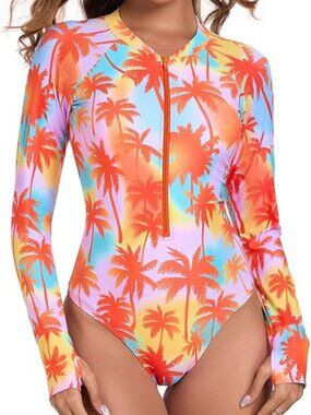 Women Long Sleeve One Piece Swimsuits Full Coverage Bathing Suit